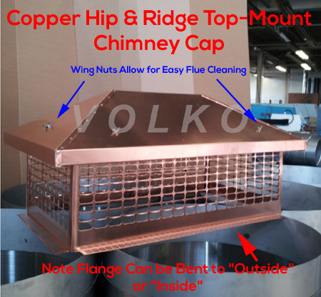 Top Mounted Hip Ridge Copper Chimney Cap